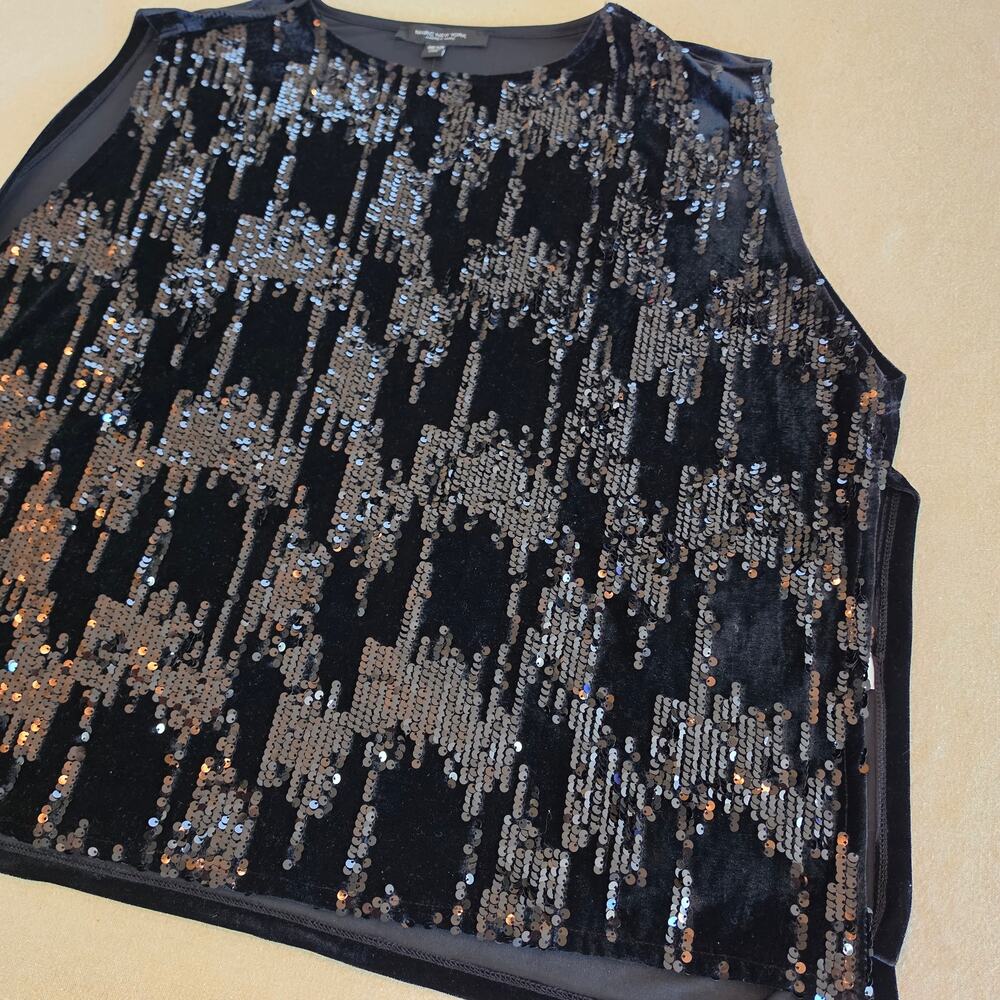 Marc New York Black Sleeveless Sequin Velvet Top One Size NWT